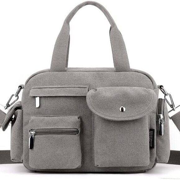 Handbags - Canvas Tote Bag for Women Large Crossbody with Multiple Pockets Everyday Use